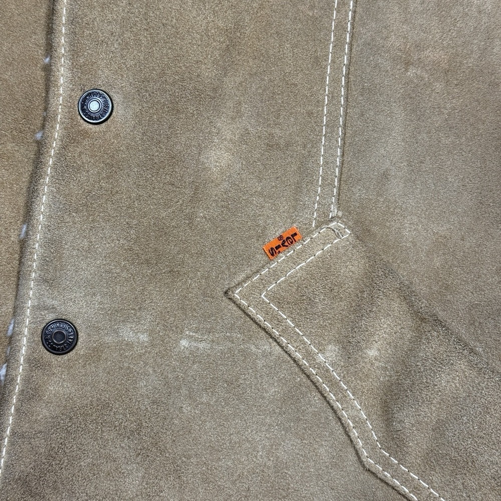 Vintage Levis Suede‎ Sherpa Vest Mens Medium Brown Snaps Western Leather Cowboy - Picture 2 of 12